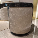 Round Marble-Top Sofa Side Table with Fan-Pattern Leather Panels, Open Shelf and Stainless Steel Trim